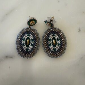 Asha Chic Beaded Oval Earrings in Blue and Green